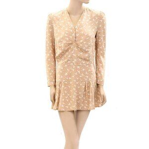 Pia Tjelta Polka Dot Bids Printed Mini Dress Silk Puff Long Sleeve S New